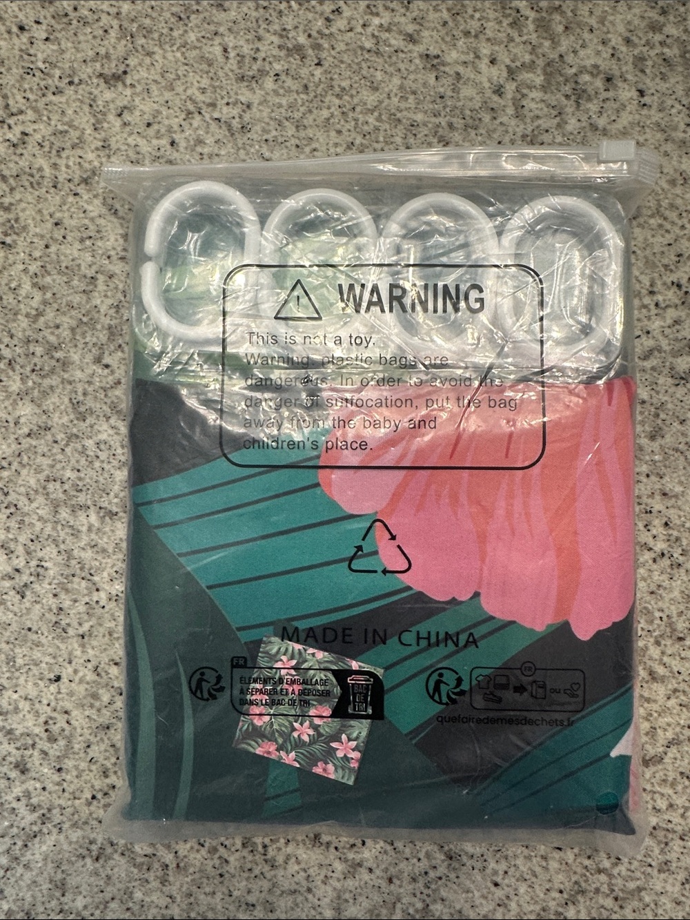 Floral Shower Curtain with Rings in Green & Pink NWT